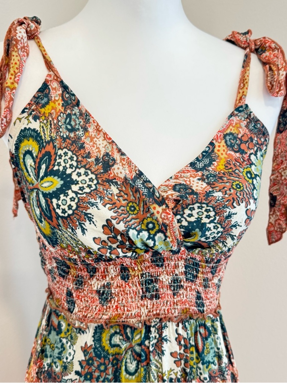Free People Bohemian Let's Smock About It Floral Maxi Dress Beach Resort XS - Picture 4 of 8